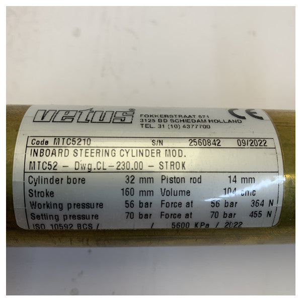 Гідравлічний рульовий циліндр Vetus MTC5210 для внутрішніх двигунів - 510 Нм