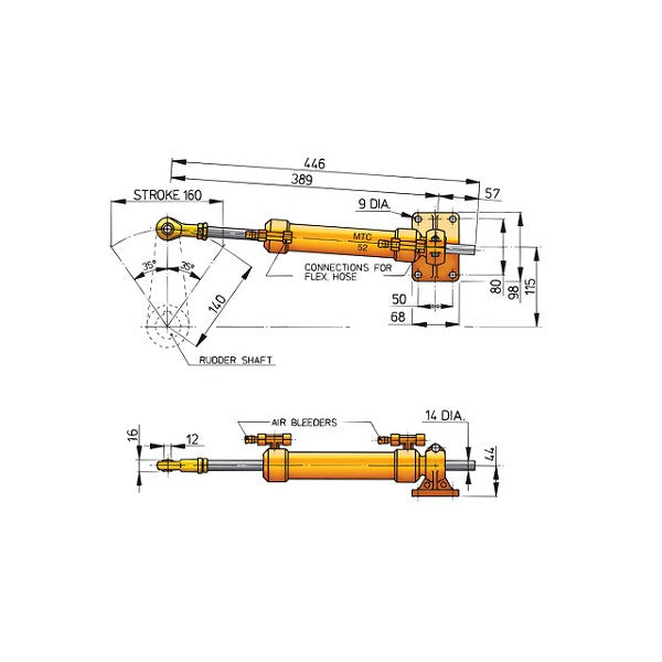 Гідравлічний рульовий циліндр Vetus MTC5210 для внутрішніх двигунів - 510 Нм