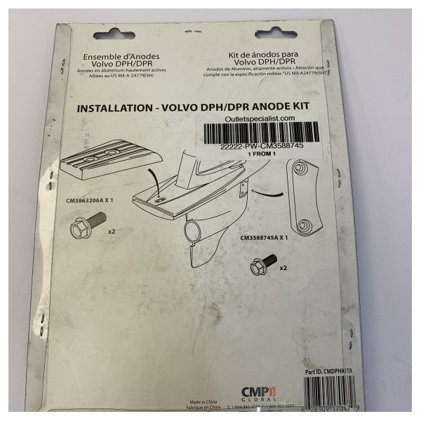 Martyr CM3588745 Anode Kit for Volvo Penta DPH/DPR Drives Replaces 3588745