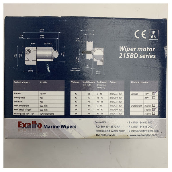 Motor del limpiaparabrisas EXALTO tipo 215BD | 12-24V | Eje 25 mm