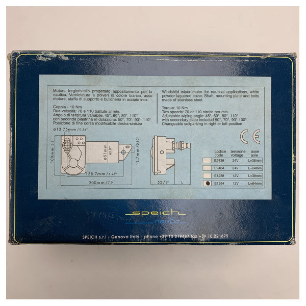 スペイチ NAUTI1240 12V マリン ウィンドシールド ワイパー モーター 64 mm