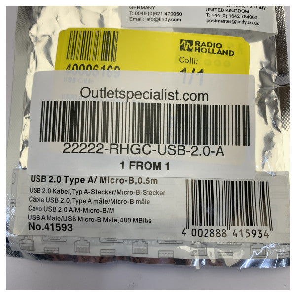 Καλώδιο Lindy USB 2.0 Τύπος-A σε Micro-B - 0.5M