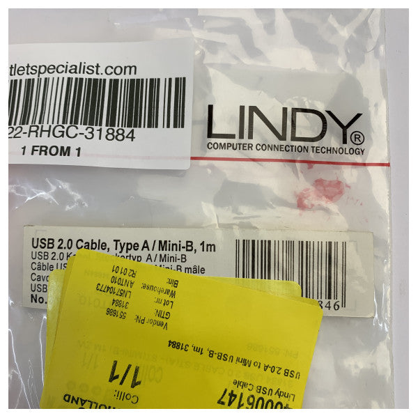 Lindy USB 2.0-kabel Typ A till Mini-B - 1m - 31884