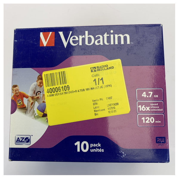 Verbatim 43508 DVD+R 4.7GB 16X قابل للطباعة بالحبر - 10 قطع في علبة Jewel