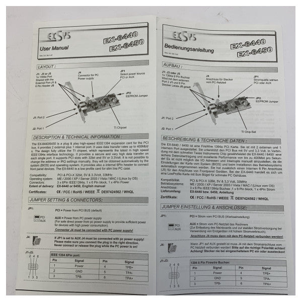 EXSYS EX-6440 FireWire 1394 lavprofil PCI-kort - IEEE 1394a-controller