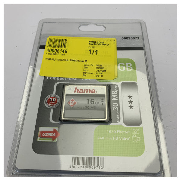 Cartão de memória Hama CompactFlash 16GB High Speed Gold 22MB/s Classe 10