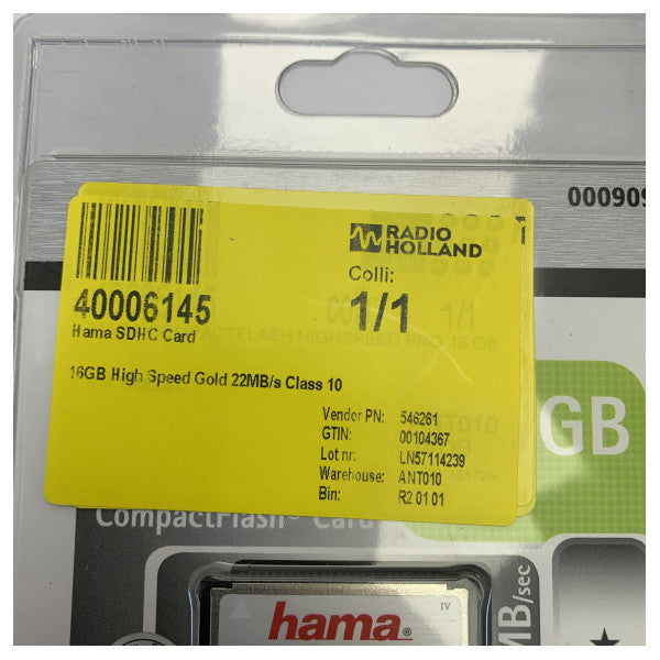 Cartão de memória Hama CompactFlash 16GB High Speed Gold 22MB/s Classe 10