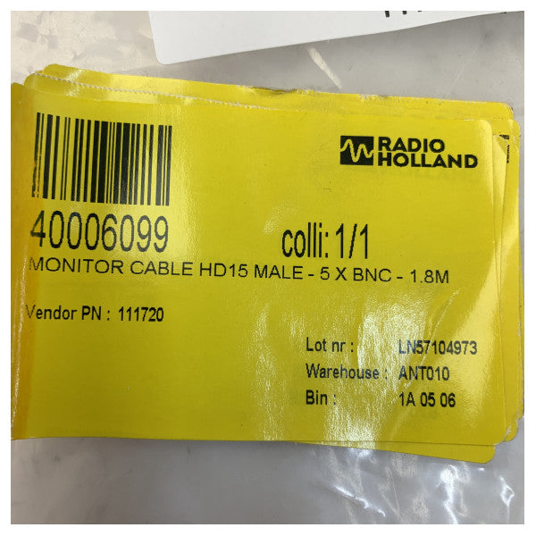 Відеокабель VGA до 5x BNC RGBHV - HD15 тато - 1,8 м - морського класу