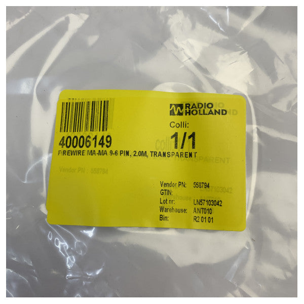 FireWire-Datenkabel 9-polig auf 6-polig (MA-MA) - 2,0 Meter - Transparent