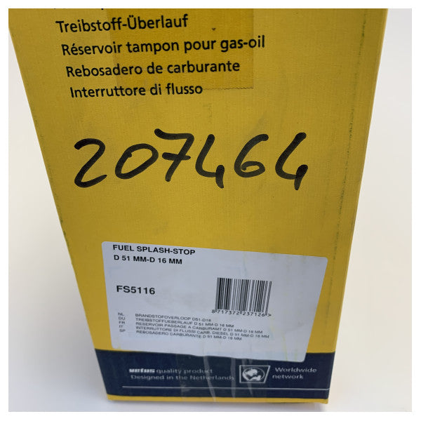 Vetus FS5116 No-Spill паливний захист від переповнення D51/38 мм