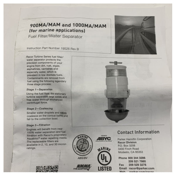 باركر Racor 900MAMP10 مرشح وقود الديزل البحري وفاصل الماء لحماية موثوقة للمحرك