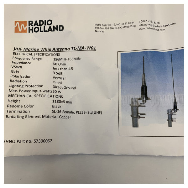TC-MA-W01 VHF-meriantenni kiinnitystelineellä