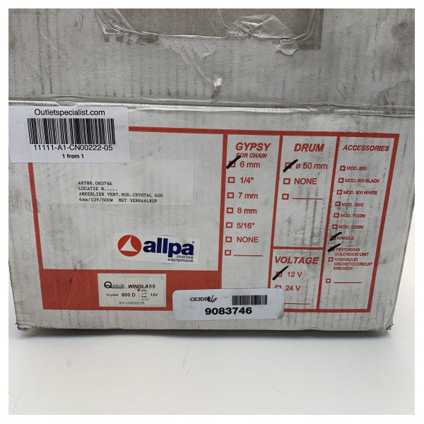 Quick Crystal 600D 12V | 500W | 6 mm winda kotwiczna pionowa z kabestanem