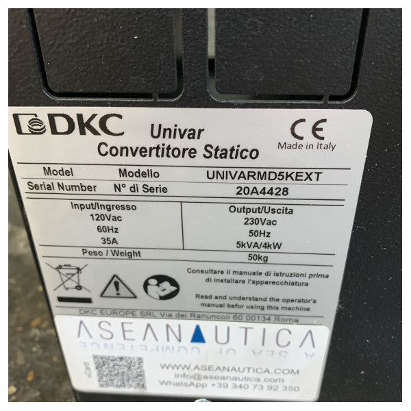 Convertitore di frequenza DKC 120 a 230V 50Hz 5kVA 3.5kW - UNIVARMD5KEXT