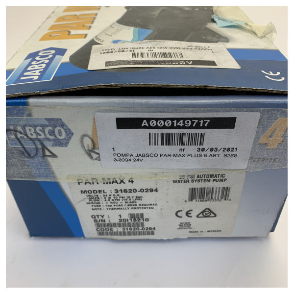 Pompa per acqua dolce Jabsco Par-Max Plus 6 24V 22.7L/min - 82600-0394