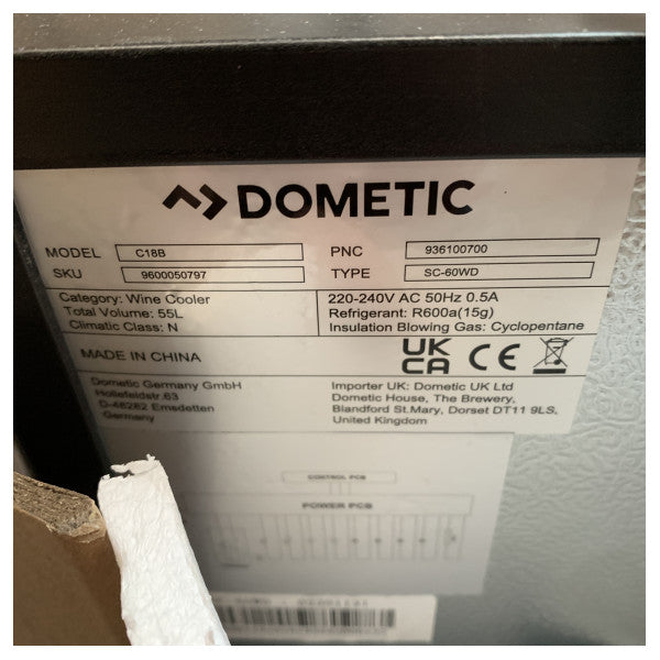 Кліматична шафа для вина Dometic CB18 30 см на 18 пляшок вбудовується - 9600050797