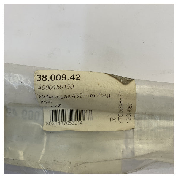 Osculati plinski amortizer 432mm 25kg s okomitim spojem - 38.009.42 nehrđajući čelik