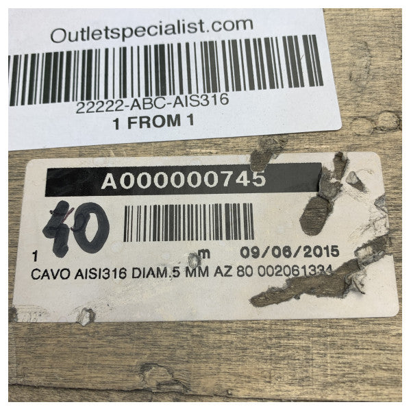 Stainless Steel AI316 Cable - 5mm - 1x 19 40M