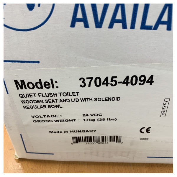 Jabsco Quiet Flush -sähkökäyttöinen wc tavallinen istuin magneettiventtiilillä 24V - 37045-4094