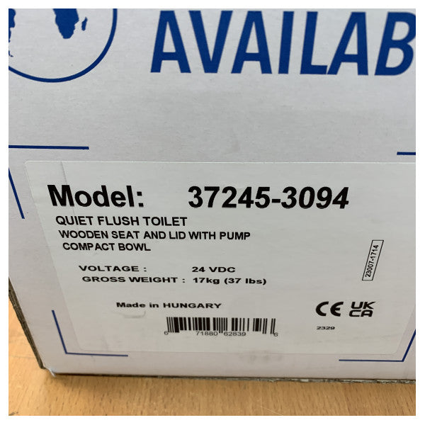 Jabsco Quiet Flush Compact Electric Still Toilet 24V - 37245-3094