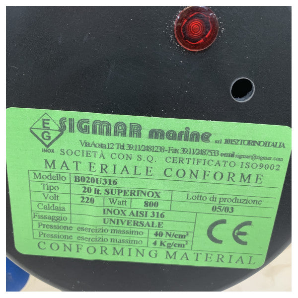 Brzi Sigmar SuperInox 20L Bojler Nehrđajući Čelik Vruća Voda 230V - 800W