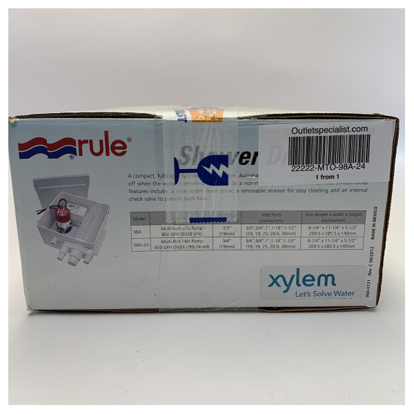 Règle 98A -24 800 Système de pompe de vidange de douche GPH 24V