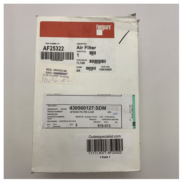 Вставка для повітряного фільтра двигуна FleetGuard AF25322