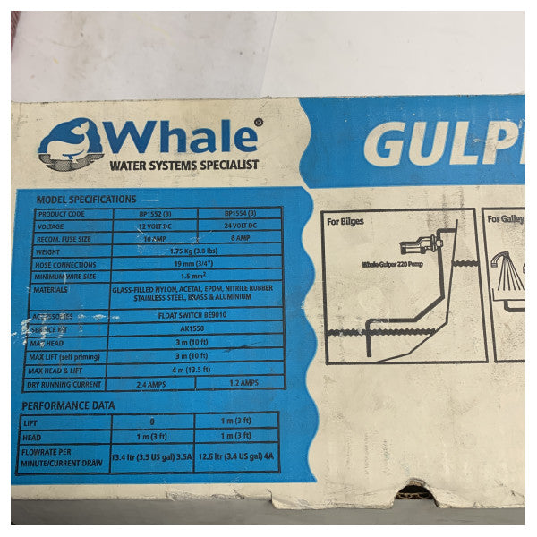 Whale Gulper 220 BP1552 gråvandspumpe 13,4L/min 12V