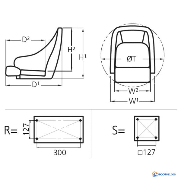 Vetus flip up boat steering seat blu - CHFUSB