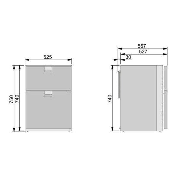 Frigonautica FC4 køleskab i rustfrit stål med 2 skuffer under disken 130L 12/24V