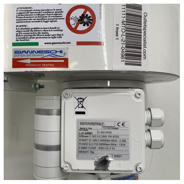 Відцентровий вентилятор Gianneschi C302 ATEX 230V білий