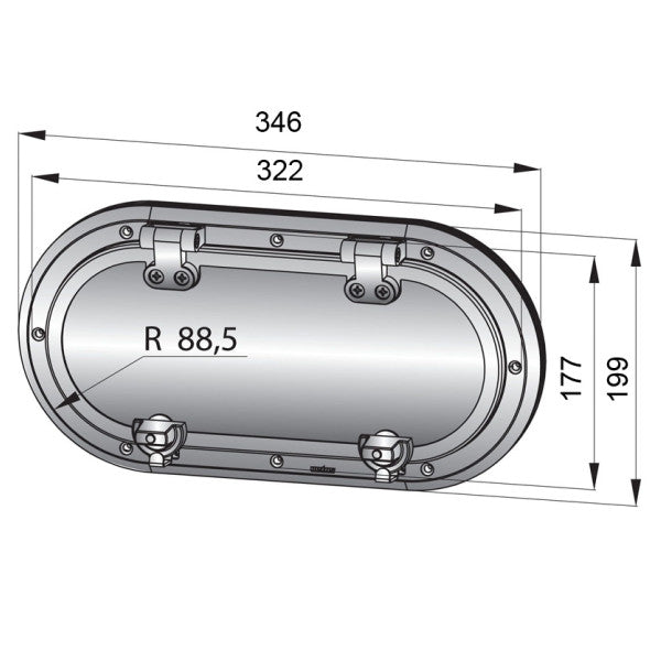 Vetus PMS24A1 舷窓 ステンレス製 346 x 199 mm 開口部