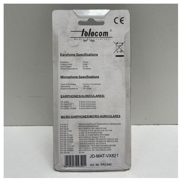 Auriculares marinos MAT-VX821 - Auriculares de comunicación resistentes al agua para radios marítimas