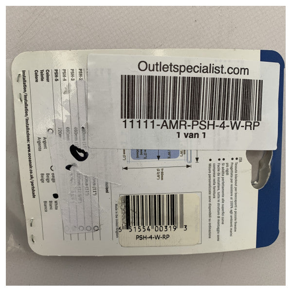 ドメティック オーシャンエアー ポートシェード ローラーブラインド ホワイト 660 x 320 mm - PSH-4-W-RP