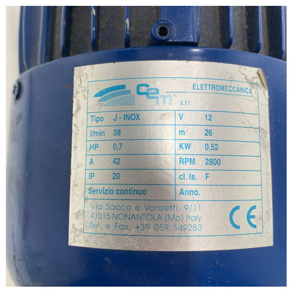 Pompa per acqua dolce CEM J-INOX in acciaio inox 12V idroforo 38Lmin