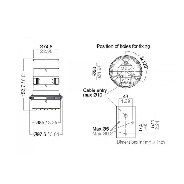 Aqua Signal série 34 LED 3 cores e luz de âncora - SW34/TDH 34