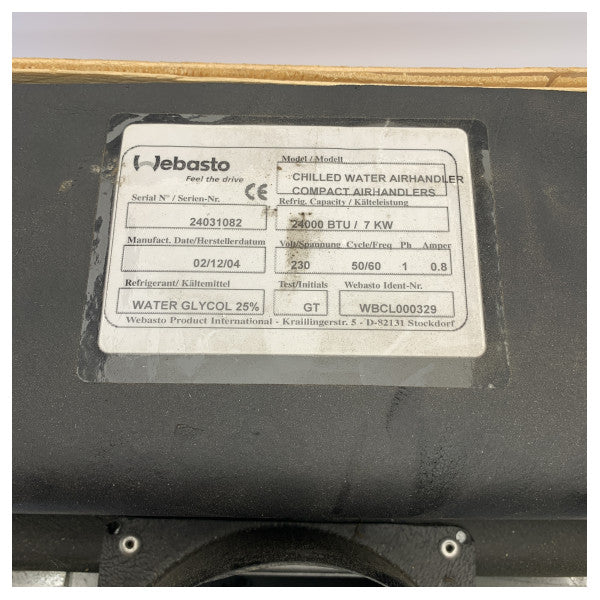 Brukt Webasto Compact 24000 BTU Water Cooled Chiller Air Handler - WBCL000329