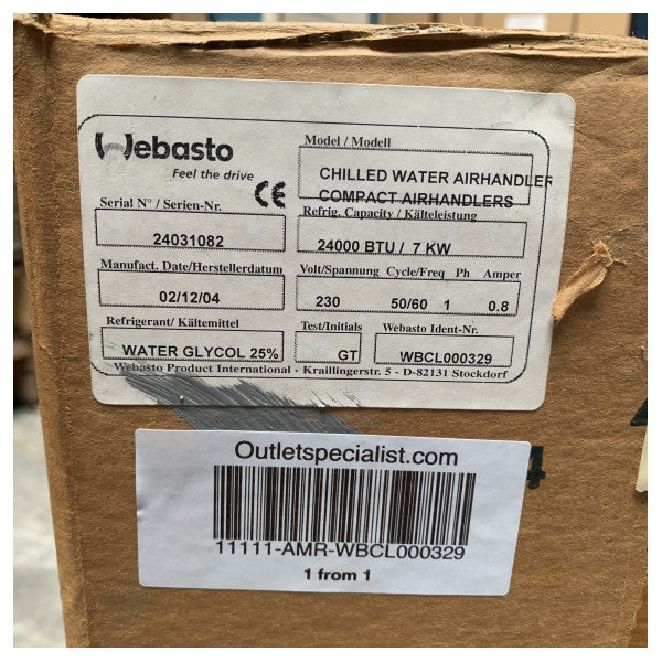 Brukt Webasto Compact 24000 BTU Water Cooled Chiller Air Handler - WBCL000329
