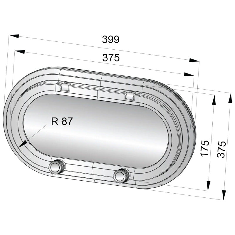 Алюмінієвий ілюмінатор Vetus Porthole PM161 375 X 175 мм - CE-A1
