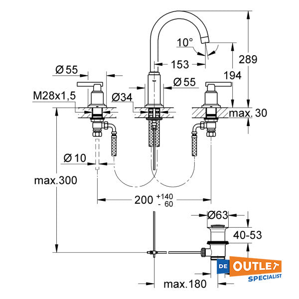 Grohe Atrio Jota 3 delikli lavabo bataryası krom - 20009000