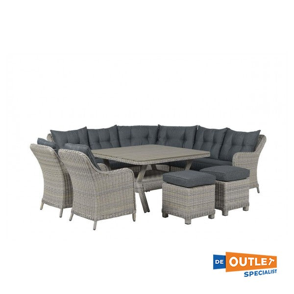 Garden Impressions Milwaukee 4-persoons wicker tuintafel grijs 126 x 126 x 70