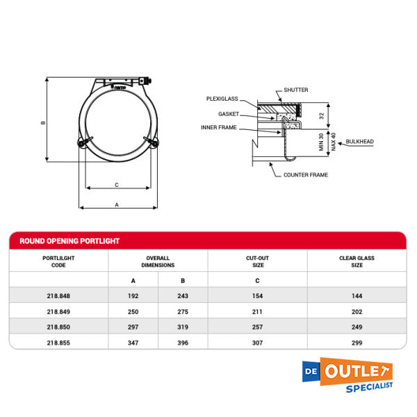 Vigia Nemo 218.850 em aço inoxidável D257 mm