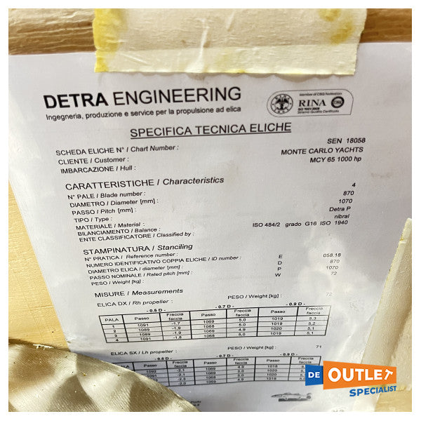 デトラ D870 x P1070 4ブレードニブラールプロペラ DX - 08078C