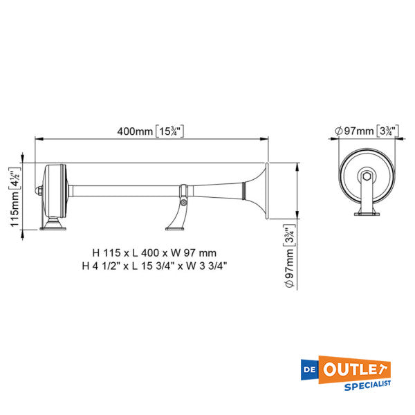Marco EMX2 elektrisk lufthorn 24V rustfrit stål kort - 13204213