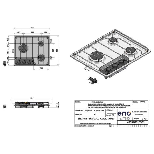 ENO Master 3 -Burner Edelstahl -Stahlgasherd - 433340015301
