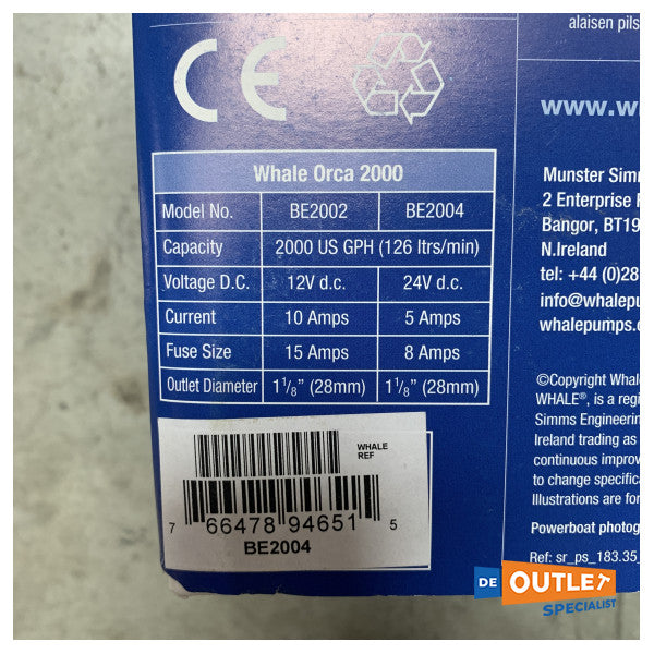 Електричний трюмний насос Whale Orca 2000 24В 126 л/хв - BE2004