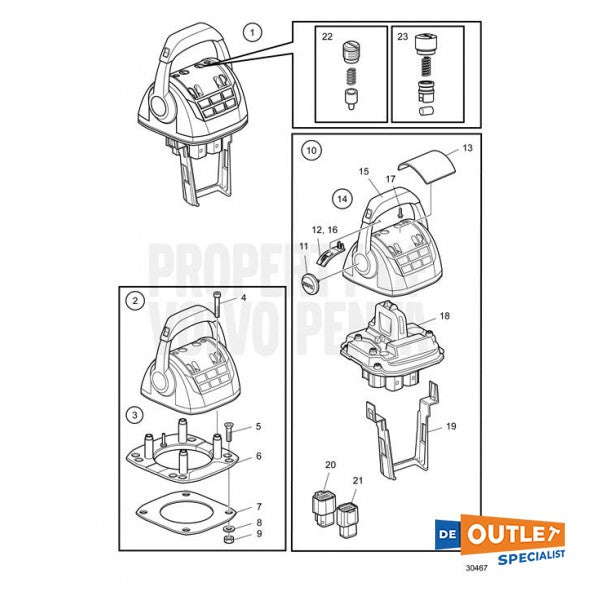 Дръжка за управление на Volvo Penta EVC с един лост за горно монтиране - 21275312