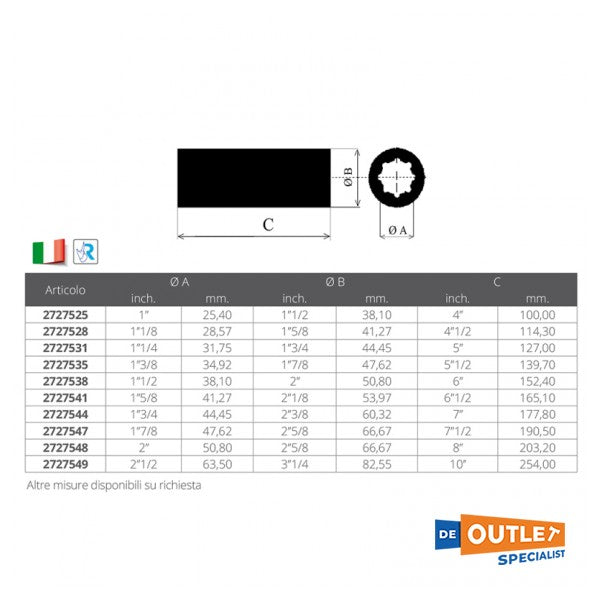 Rolamento do veio da hélice em bronze Allpa com borracha de 1'7/8 polegadas