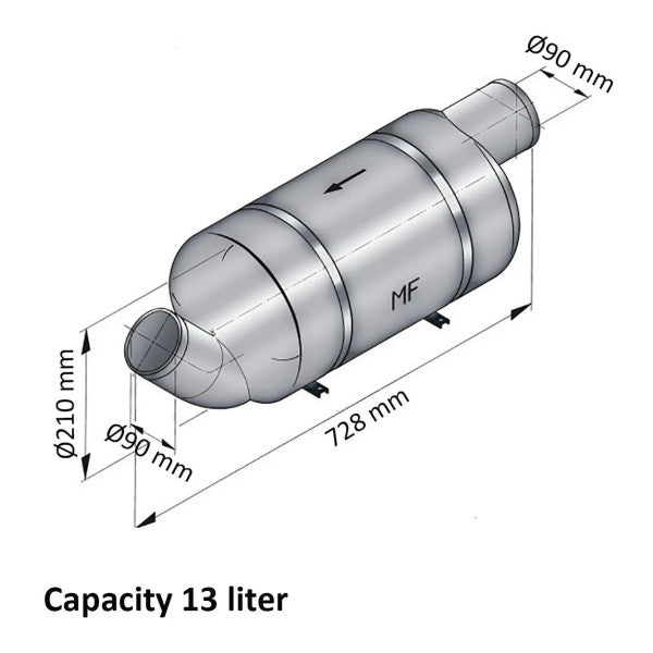 Vetus MF 90 mm udstødningslyddæmper | lyddæmper 13L - MF090
