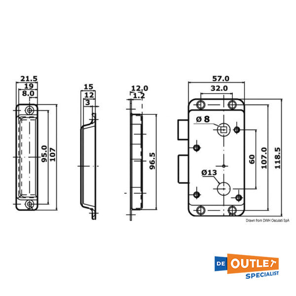 Χειρολαβή πόρτας με κλειδαριά από ανοξείδωτο χάλυβα Osculati - 38.129.52